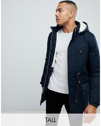 Bellfield Tall Borg Lined Parka With Hood In Navy