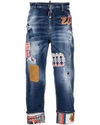 DSQUARED2 Patchwork Design Cropped Jeans