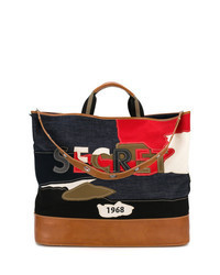 Navy Patchwork Leather Tote Bag