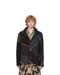 By Walid Navy And Grey Patchwork Max Jacket