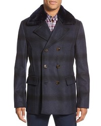 Ted Baker London Arion Slim Fit Double Breasted Peacoat With Genuine Shearling Collar
