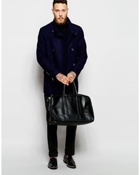 Asos Brand Wool Peacoat With Funnel Neck In Navy