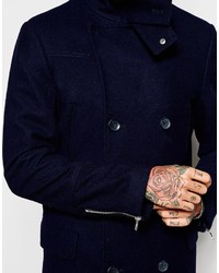Asos Brand Wool Peacoat With Funnel Neck In Navy