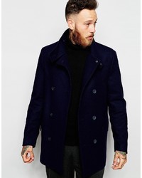 Asos Brand Wool Peacoat With Funnel Neck In Navy