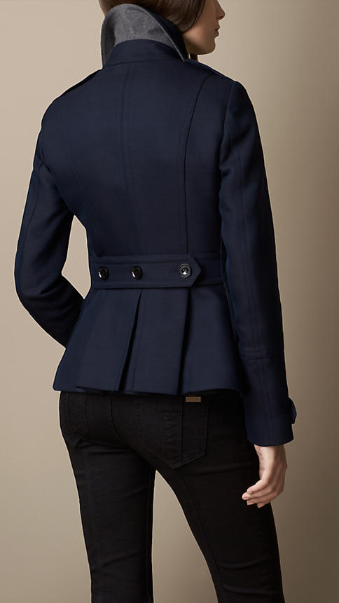 Burberry Brit Double Breasted Pea Coat With Pleat Detail, $995 ...