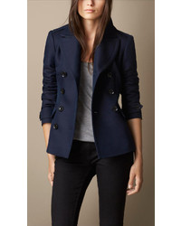 Burberry Brit Double Breasted Pea Coat With Pleat Detail