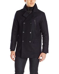 Calvin Klein Wool Pea Coat With Bib And Chest Zip Detail