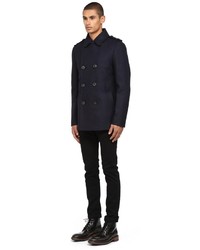 Mackage Carlo F4 Classic Navy Wool Peacoat With Leather Trim