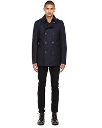 Mackage Carlo F4 Classic Navy Wool Peacoat With Leather Trim