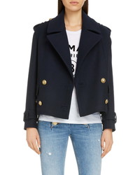 Balmain Crop Double Breasted Wool Cashmere Peacoat