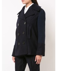 Derek Lam 10 Crosby Double Breasted Pea Coat With Knit Sleeves