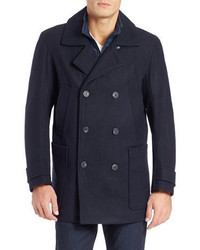 Andrew Marc Double Breasted Wool Blend Peacoat