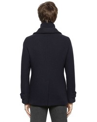 Emporio Armani Wool Blend Knit Effect Peacoat