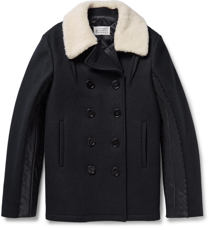 Maison Margiela Faux Shearling Trimmed Melton Wool Peacoat 2540 Mr