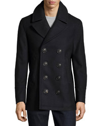 Burberry Iconic Wool Blend Pea Coat Navy