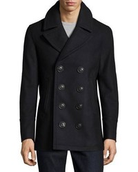 Burberry Iconic Wool Blend Pea Coat Navy