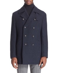 John Varvatos Star Usa Trim Fit Wool Blend Double Breasted Peacoat