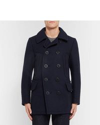 Tom Ford Leather Trimmed Felted Wool Blend Peacoat