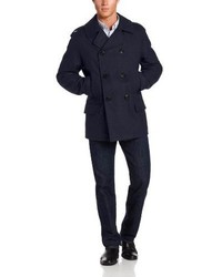 Nautica Wool Double Breasted Peacoat With Check Pockets And Flap Pocket