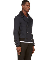 Balmain Navy Hybrid Pea Coat Biker Jacket