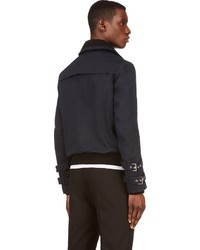 Balmain Navy Hybrid Pea Coat Biker Jacket