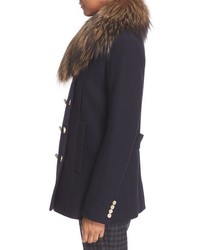 Theory Overby Belmore Wool Cashmere Peacoat With Genuine Fox Fur Collar