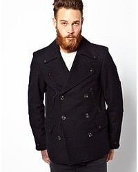 Asos Peacoat With Military Detail In Navy Navy