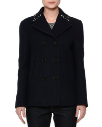 Valentino Rockstud Trim Double Breasted Peacoat Navy