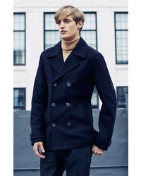 Topman Slim Fit Navy Double Breasted Peacoat