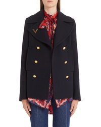 Valentino V Detail Double Face Wool Peacoat