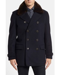 Vince Camuto Water Repellent Peacoat With Removable Shearling Collar
