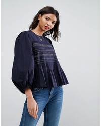 ASOS DESIGN Pleat Detail Long Sleeve Top With Contrast Stitching
