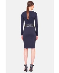 Akris Punto Jersey Pencil Skirt With Faux Leather Trim