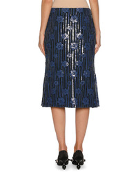 Marni Sequined Flowerbed Pencil Skirt Blue