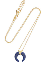 Jacquie Aiche Double Horn 14 Karat Gold Lapis Lazuli And Diamond Necklace
