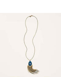 LOFT Long Fringed Blue Pendant Necklace