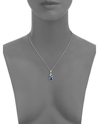 Plev Blue Ombr Diamond Sapphire 18k White Gold Teardrop Pendant Necklace
