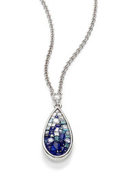 Plev Blue Ombr Diamond Sapphire 18k White Gold Teardrop Pendant Necklace
