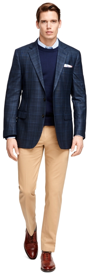 Brooks Brothers Fitzgerald Fit Saxxon Wool Plaid With Windowpane Sport ...