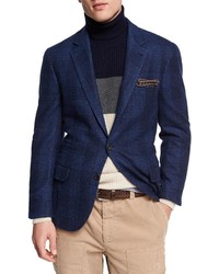 Brunello Cucinelli Glen Plaid Wool Cotton Sport Coat Dark Blue