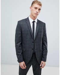 Selected Homme Grey Suit Jacket With Grid Slim Fit