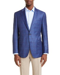 Emporio Armani Multicolor Windowpane Wool Sport Coat In Solid Medium Blue At Nordstrom