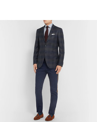 Etro Navy Slim Fit Checked Wool Suit Jacket