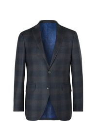 Etro Navy Slim Fit Checked Wool Suit Jacket