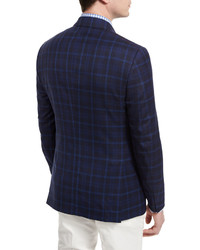 Isaia Plaid Two Button Jacket Navy