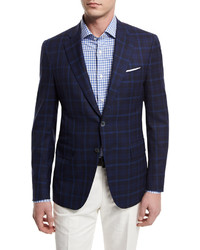 Isaia Plaid Two Button Jacket Navy