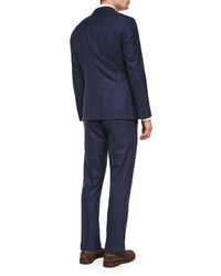 Brunello Cucinelli Plaidwindowpane Two Piece Wool Suit Navy