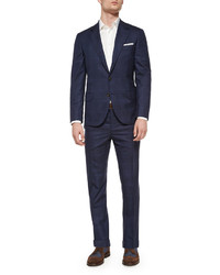 Brunello Cucinelli Plaidwindowpane Two Piece Wool Suit Navy