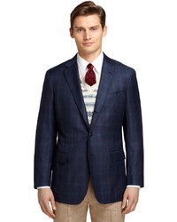 Brooks Brothers Regent Fit Navy Plaid With Teal Windowpane Sport Coat