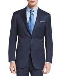 Canali Sienna Contemporary Fit Tonal Plaid Suit Navy